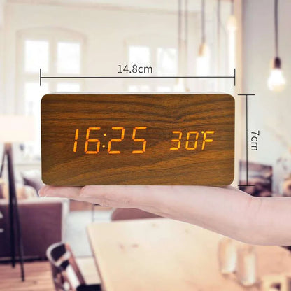 Wooden Digital Alarm Clock with Temperature Display - Smarsty