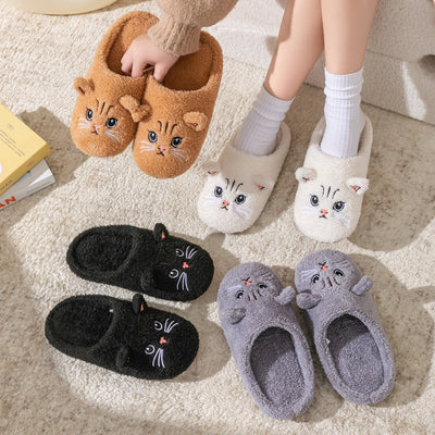 Women's Cartoon Cat Plush Slippers Cozy Winter Bedroom House Shoes with Non-Slip Soft Sole for Indoor Comfort Home Warm Shoes - Smarsty