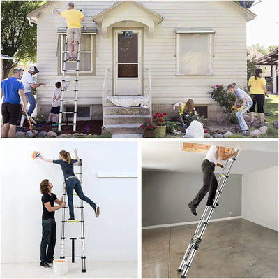DayPlus Telescoping Ladder Stainless Steel Folding Ladder Portable Extendable Loft Ladder Capacity Max Load 150kg/330lb,EN131 - Smarsty