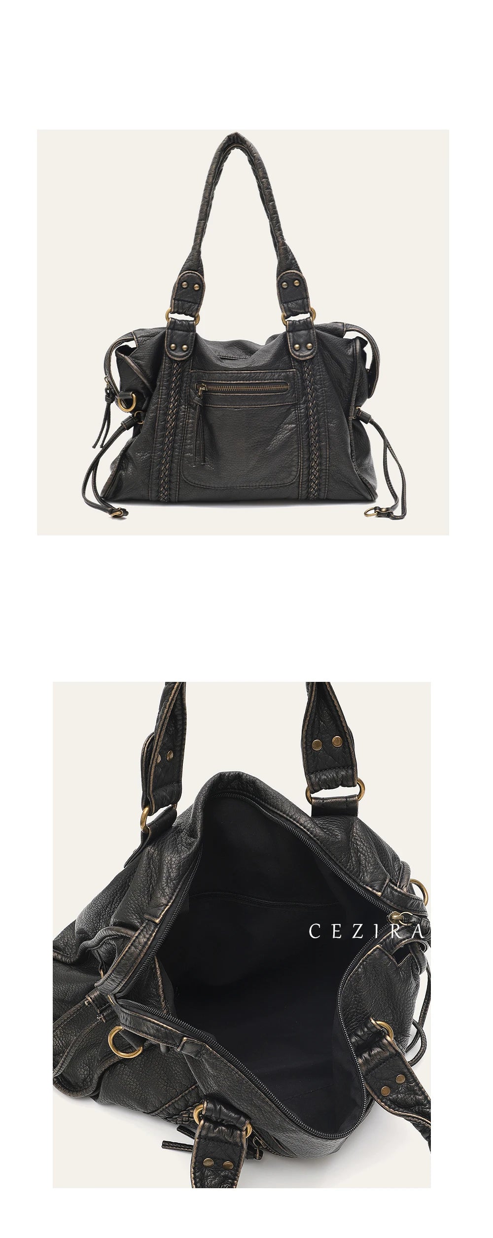 PU Leather Tote Bag With Zip Pockets Crossbody For Travel - Smarsty