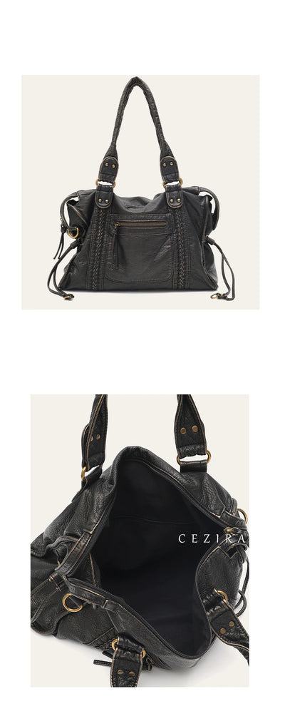 PU Leather Tote Bag With Zip Pockets Crossbody For Travel - Smarsty