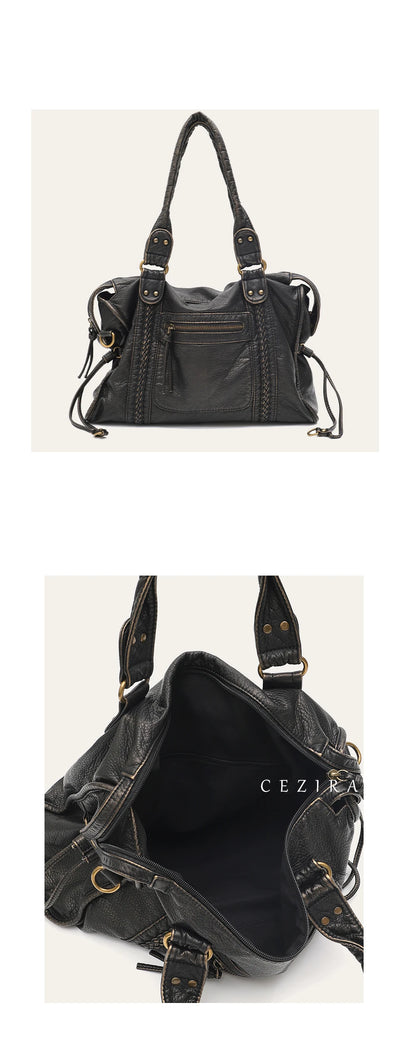 PU Leather Tote Bag With Zip Pockets Crossbody For Travel - Smarsty