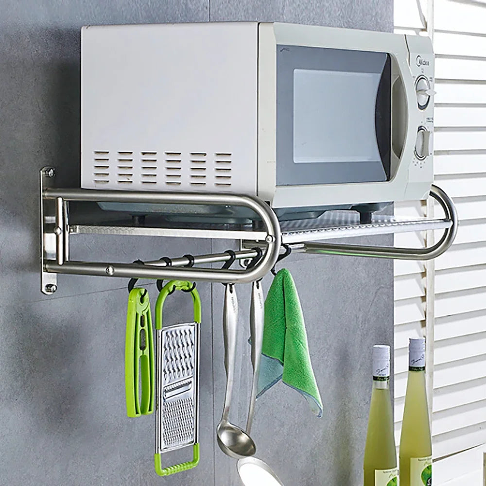 Microwave Oven Rack Stainless Steel Microwave Oven Shelf Wall-Mounted Kitchen Shelf Kitchen Shelves Counter - Smarsty