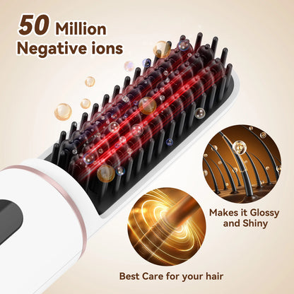 MAXGROOM Cordless Ionic Hair Straightener Brush Fast Heating - Smarsty