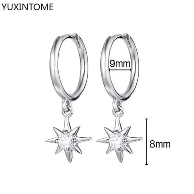 925 Sterling Silver Hoop Earrings White Crystal Luxury - Smarsty