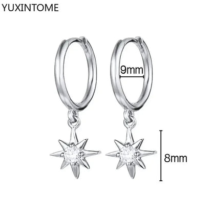 925 Sterling Silver Hoop Earrings White Crystal Luxury - Smarsty