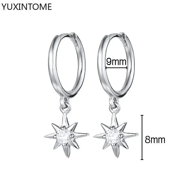 925 Sterling Silver Hoop Earrings White Crystal Luxury - Smarsty