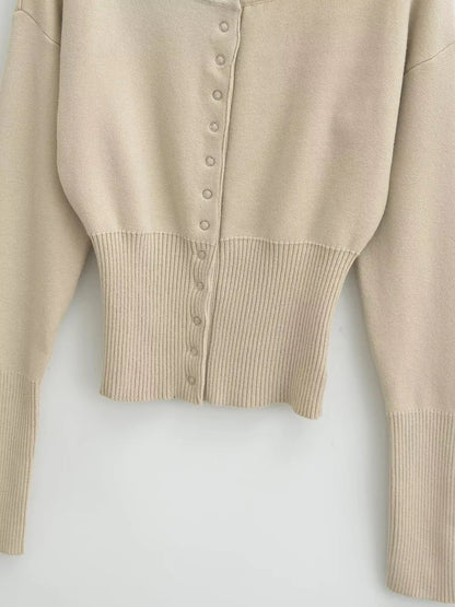 Tossy Autumn Fashion Knitwear Cardigan Top Women's Ribbed Patchwork Slim Casual Cropped Inner Top Women's Knit Cardigan Outwear - Smarsty
