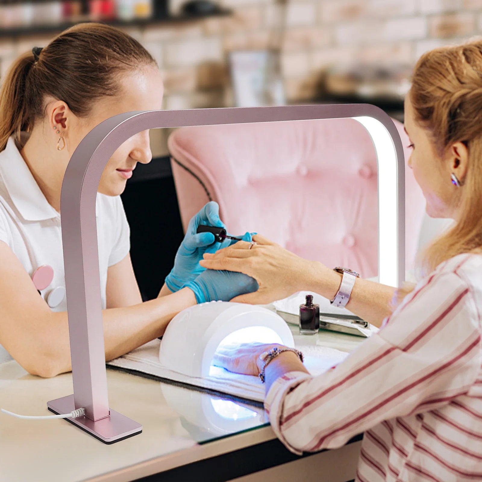 LED High Brightness Embroidered Eyelash Lamp, Nail Lamp,Table Style Nail Lamp,Office Desk Nail Lamp, Nail Lamp - Rose Gold/White