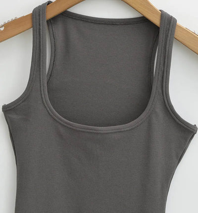 Women Scuplted Square Neck Tank Top - Smarsty