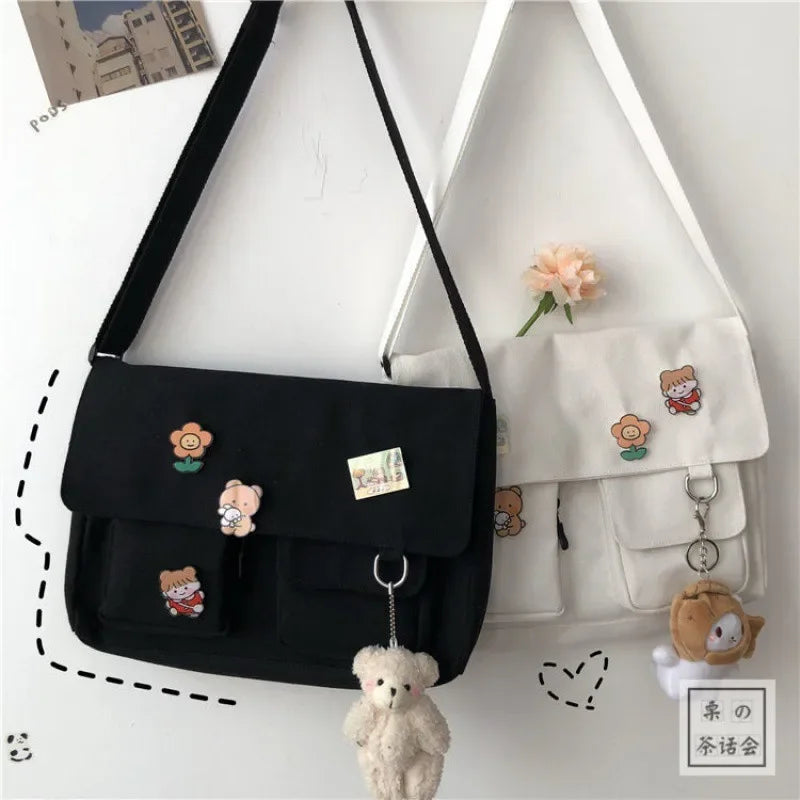 Harajuku Messenger Bag For Girls Durable Canvas School Bag - Smarsty