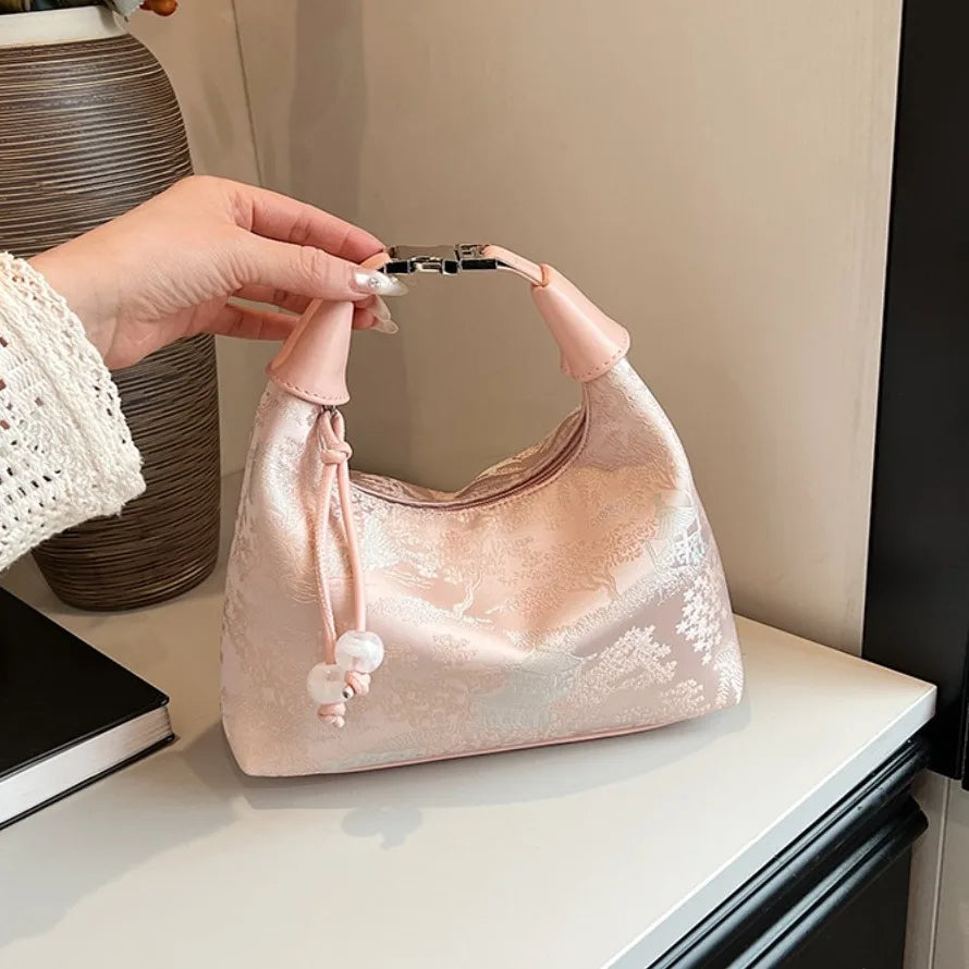 Embroidered Chinese Style Canvas Handbag With Zipper - Smarsty