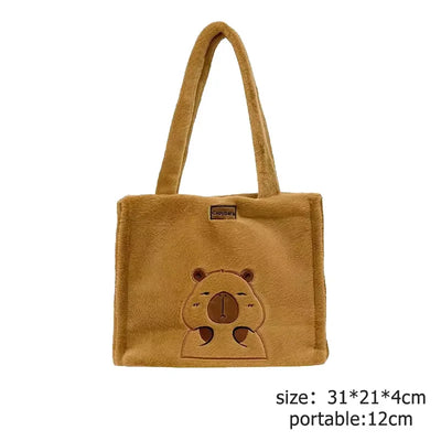 Kawaii Capybara Plush Backpack for Women Versatile Cartoon Funny Capibala Crossbody Bag aLrge Capacity Tote Bag - Smarsty