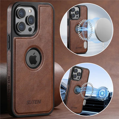 Luxury Leather MagSafe Magnetic Wireless Charging Case For iPhone 15 16 17 Pro Max 14Plus 13Pro 12 Pro Max Back Cover