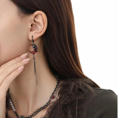 Red Moon Gem Asymmetric Earrings for Unique Punk Style - Smarsty
