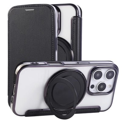 Flip Leather Wallet Rotating Fold Stand Magnetic Phone Case For iPhone 15 16 17 Pro Max 16E 14 13 12 For Magsafe Clear Cover
