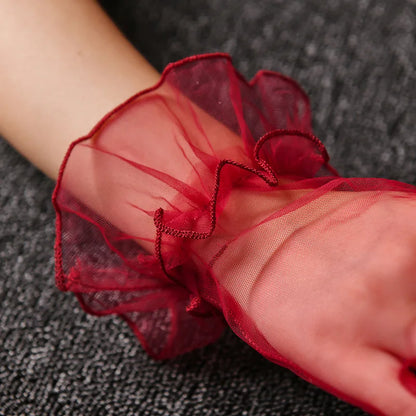 Women Lace Tulle Gloves Stretchy Full Finger Wedding Gloves - Smarsty