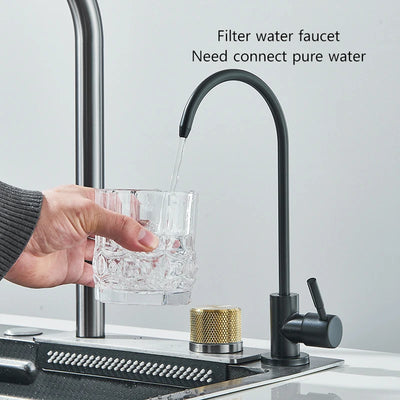 Large 304 Stainless Steel Waterfall Kitchen Sink with Faucet - Smarsty