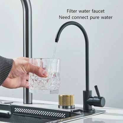 Large 304 Stainless Steel Waterfall Kitchen Sink with Faucet - Smarsty