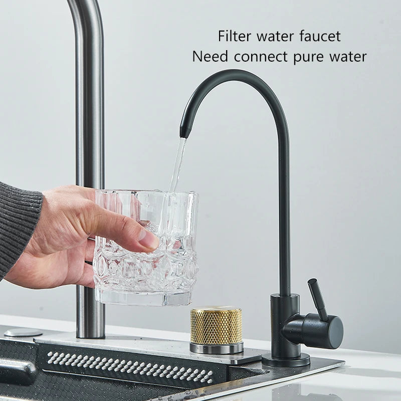 Large 304 Stainless Steel Waterfall Kitchen Sink with Faucet - Smarsty