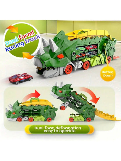 New product folding dinosaur Transporter Car Toys competitive game roll to eat & store die-cast cars（Come with2 Metal Cars） by Smarsty