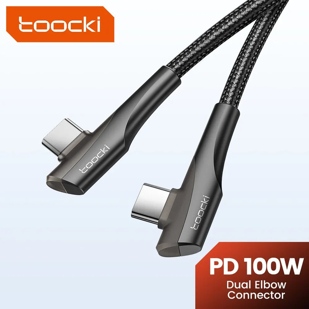 Toocki PD 60W 100W USB Type C Cable 90 Degree Dual Elbow Data Cord For iPhone 15 Xiaomi Samsung S23 Realme 5A Fast Charging Wire - Smarsty