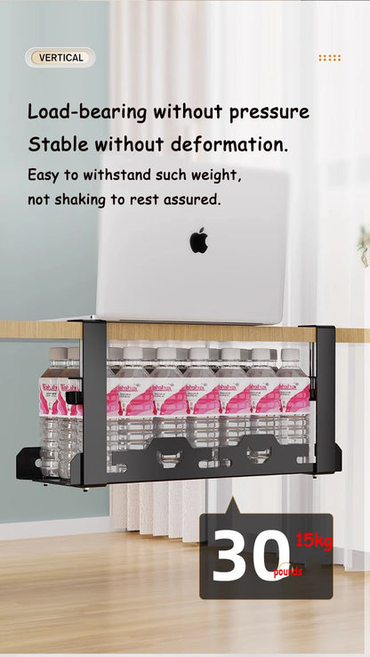 Telescopic Under Table Storage Rack Metal Cable Management Tray Home Office Desk Wire Organizer No Punching Storage Accessories by Smarsty