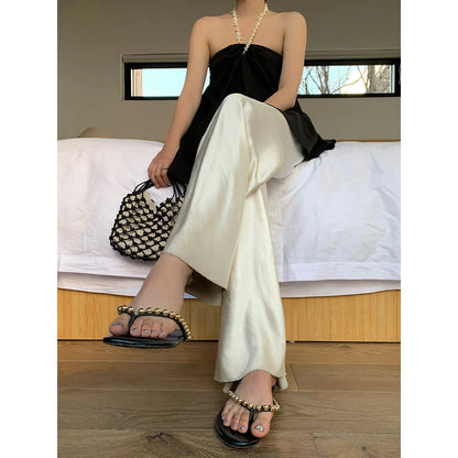 Satin Wide Leg Pants Long Floor Casual Pants Women's Summer - Smarsty