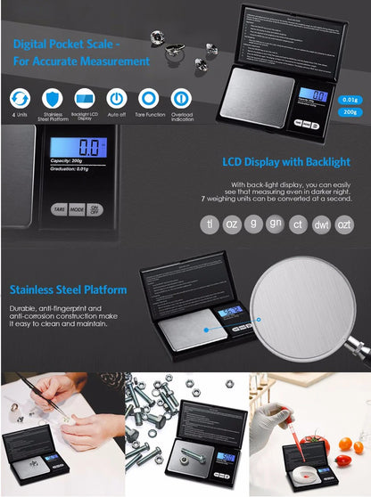 0.01g Jewelry Mini Stainless Steel Electronic Scale Digital Pocket Scale Gold Gram Balance Weight Scale Portable Pocket Scale