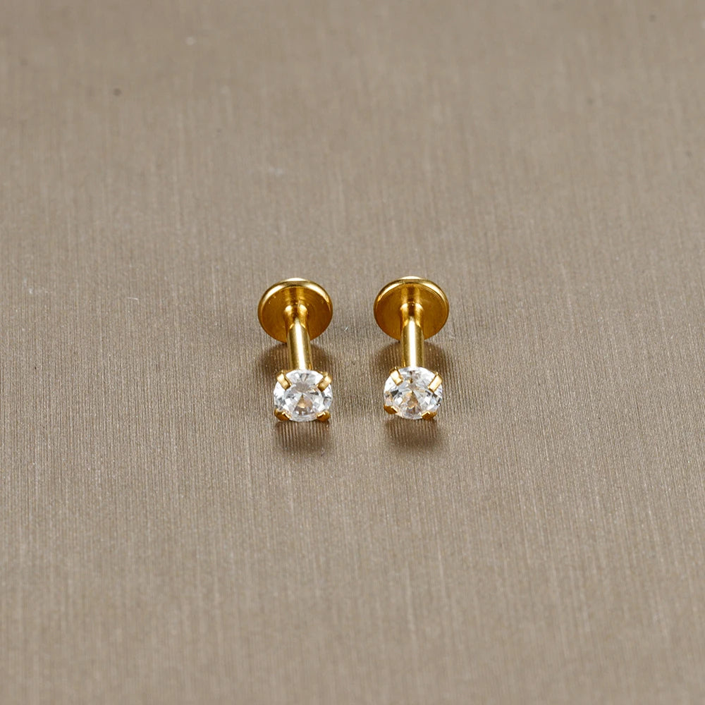 16G Surgical Steel Labret Stud Earrings Secure CZ Comfort - Smarsty