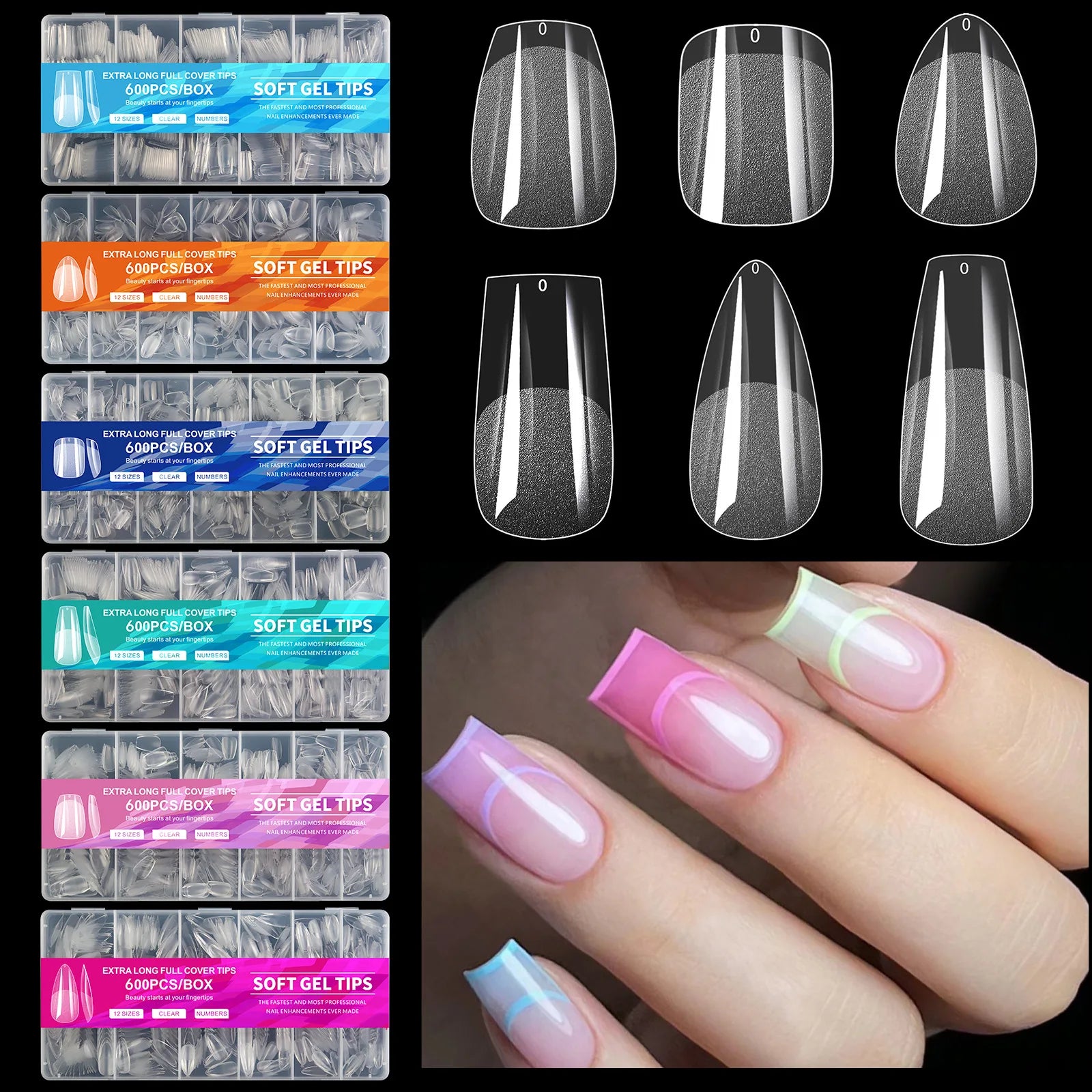 600Pcs Full Cover Press On Nail Tips Set - Smarsty