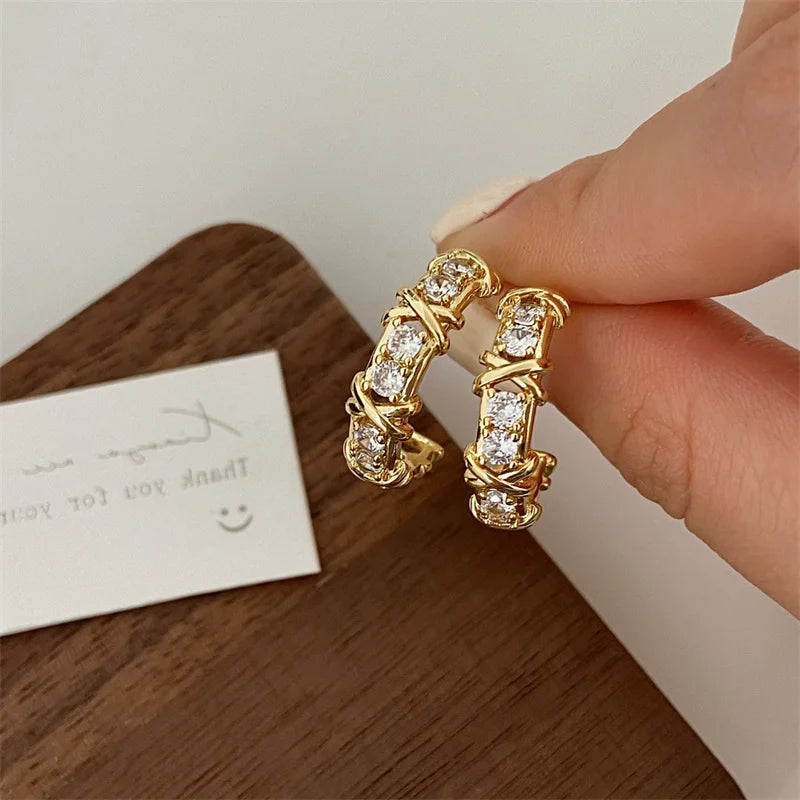 Vintage CC Stud Earrings Cubic Zirconia Korean Style Gift - Smarsty