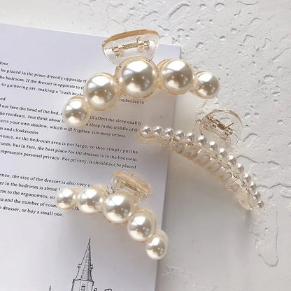 Large Pearl Hair Claw Clip Acrylic Fashion Barrette Stylish - Smarsty