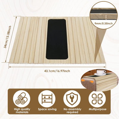 Couch Cup Holder Bamboo Wood Sofa Armrest Tray Foldable Sofa Cup Holder Anti-Slip Couch Arm Cup Holder Sofa Side Storage Tray by Smarsty