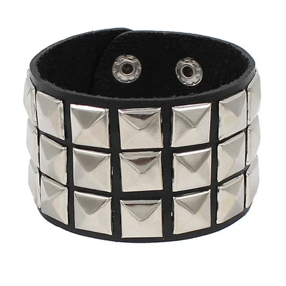 Adjustable PU Leather Studded Punk Bracelet for Men Women - Smarsty