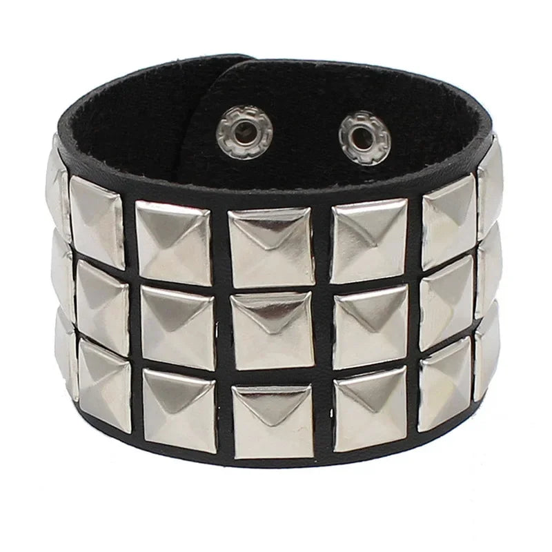 Adjustable PU Leather Studded Punk Bracelet for Men Women - Smarsty