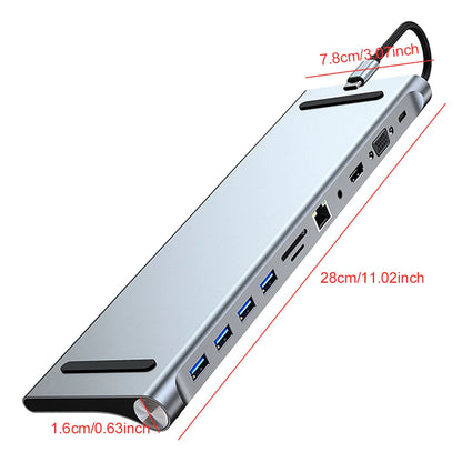 11 in 1 USB C Docking Station with 4K HDMI-Compatible VGA Ethernet USB C Dock 100W PD SD/TF Audio Type C Hub 1* USB 3.0 3*USB2.0