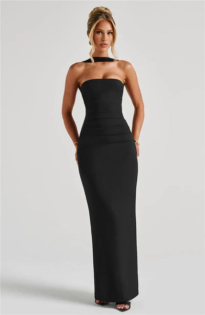 Mozision Scarf Collar Strapless Sexy Maxi Dress For Women Fashion Off-shoulder Backless Bodycon Club Party Long Dress Elegant - Smarsty
