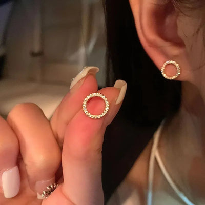 Delicate Gold Crystal Circle Stud Earrings Minimalist - Smarsty