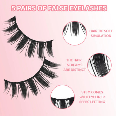 DINGSEN 5 Pairs Soft Natural Long False Eyelashes - Smarsty