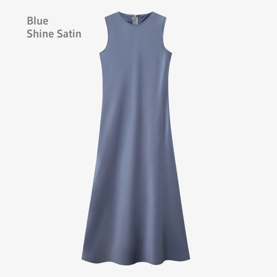 AS 2025 spring summer elegance satin dress + knitted top match set maxi floor length woman clothes - Smarsty