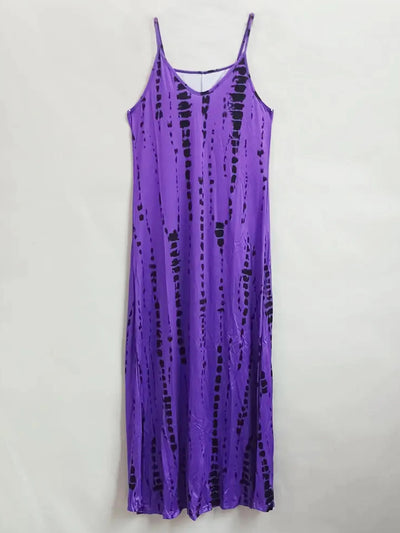 Women's Casual Loose V-neck Tie Dye Printed Spaghetti Maxi Dress Summer Beach Vacation Long Dress - Smarsty