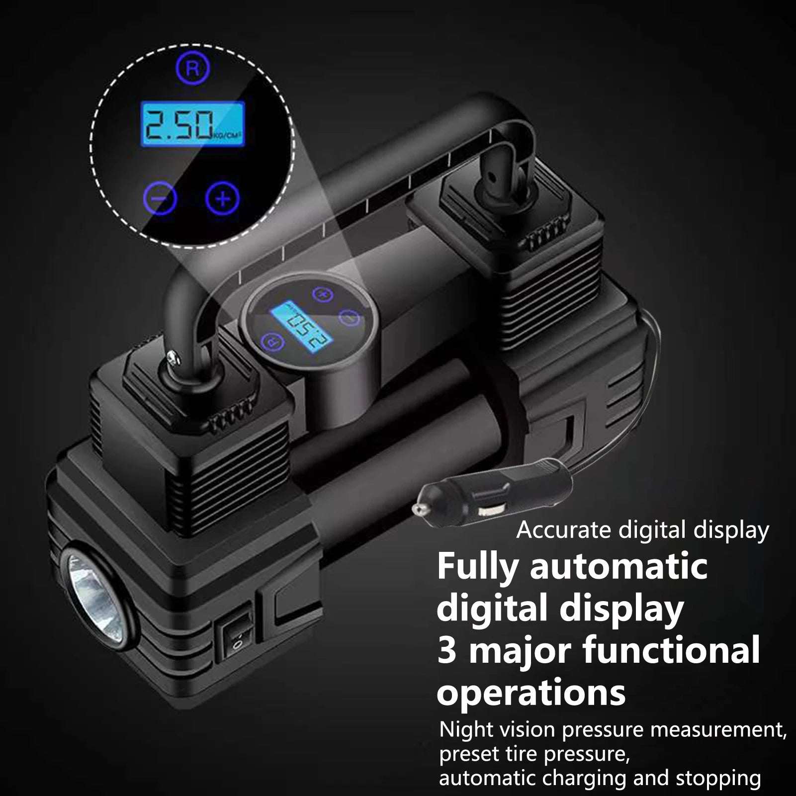 Automatic Digital Display Smart Preset Inflation Tire Inflator with LED Light 12V 150PSI Wire Auto Tire Inflator Pump