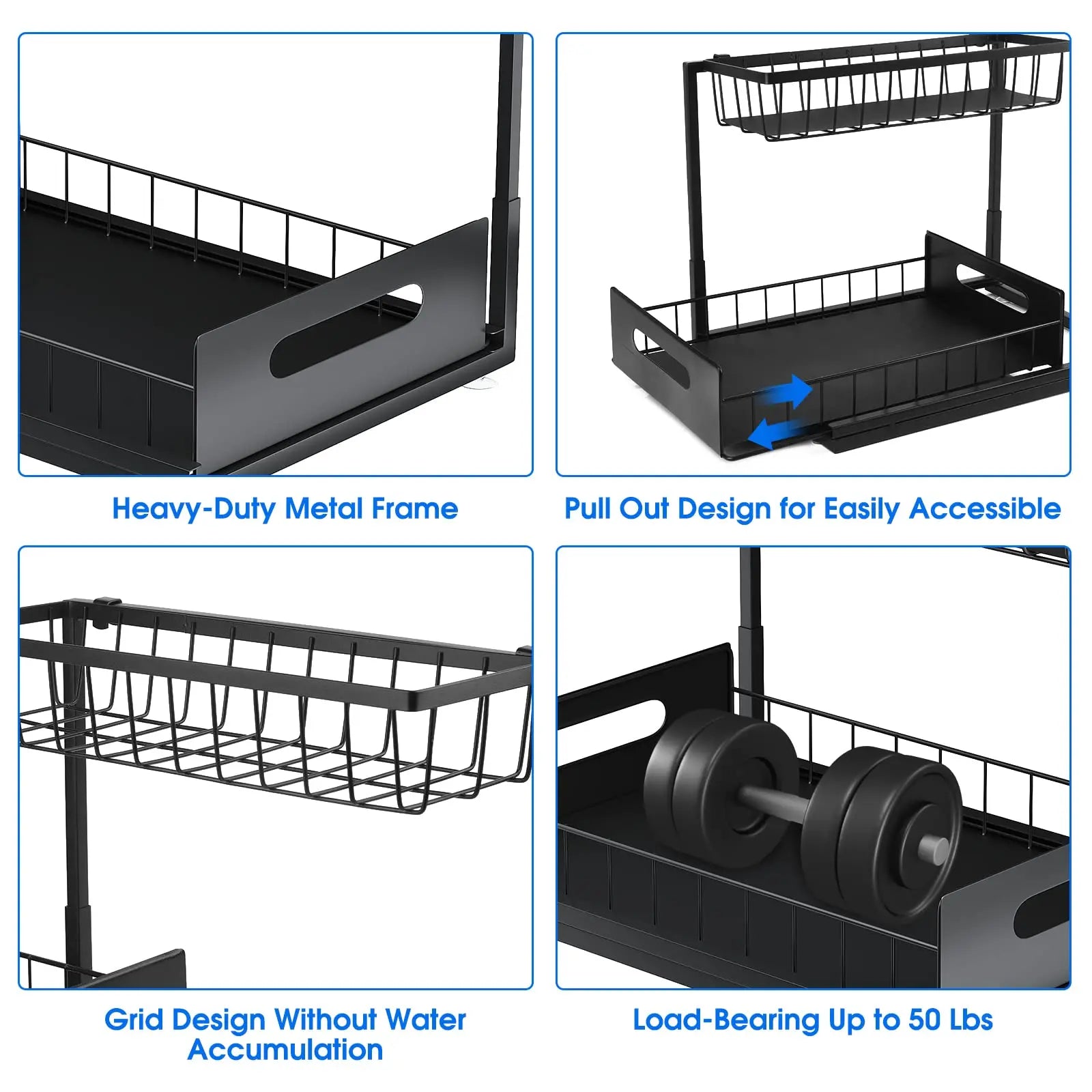 Under Sink 2 Tier Sliding Cabinet Basket Organizer Drawer Pull Out Cabinet Multi-Purpose  Sink Organizer for Bathroom Kitchen