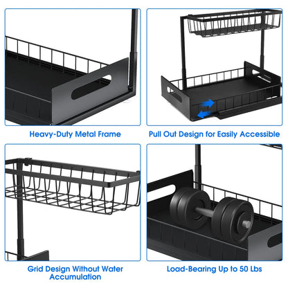 Under Sink 2 Tier Sliding Cabinet Basket Organizer Drawer Pull Out Cabinet Multi-Purpose  Sink Organizer for Bathroom Kitchen