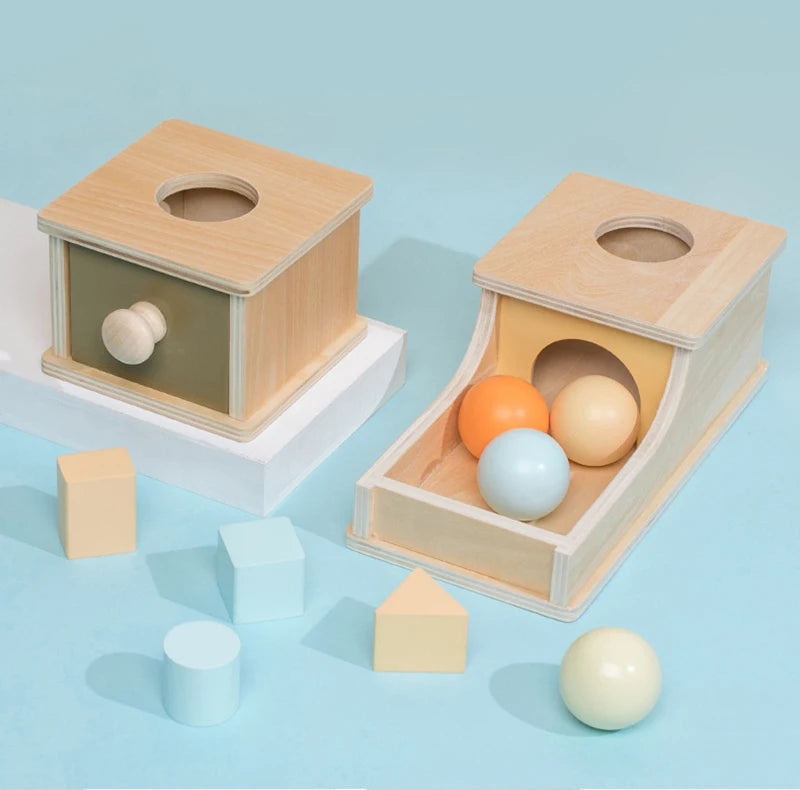Montessori Infant Wooden Toys Coin Ball Busy Drum Color Shape Cognition Match Educational Sensory Toy Baby Teaching Aid Gifts