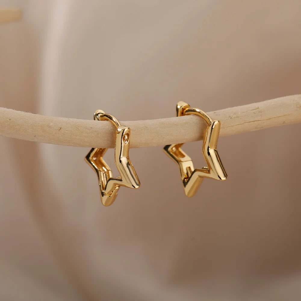Stainless Steel Star Hoop Earrings Gold Tone Hypoallergenic - Smarsty