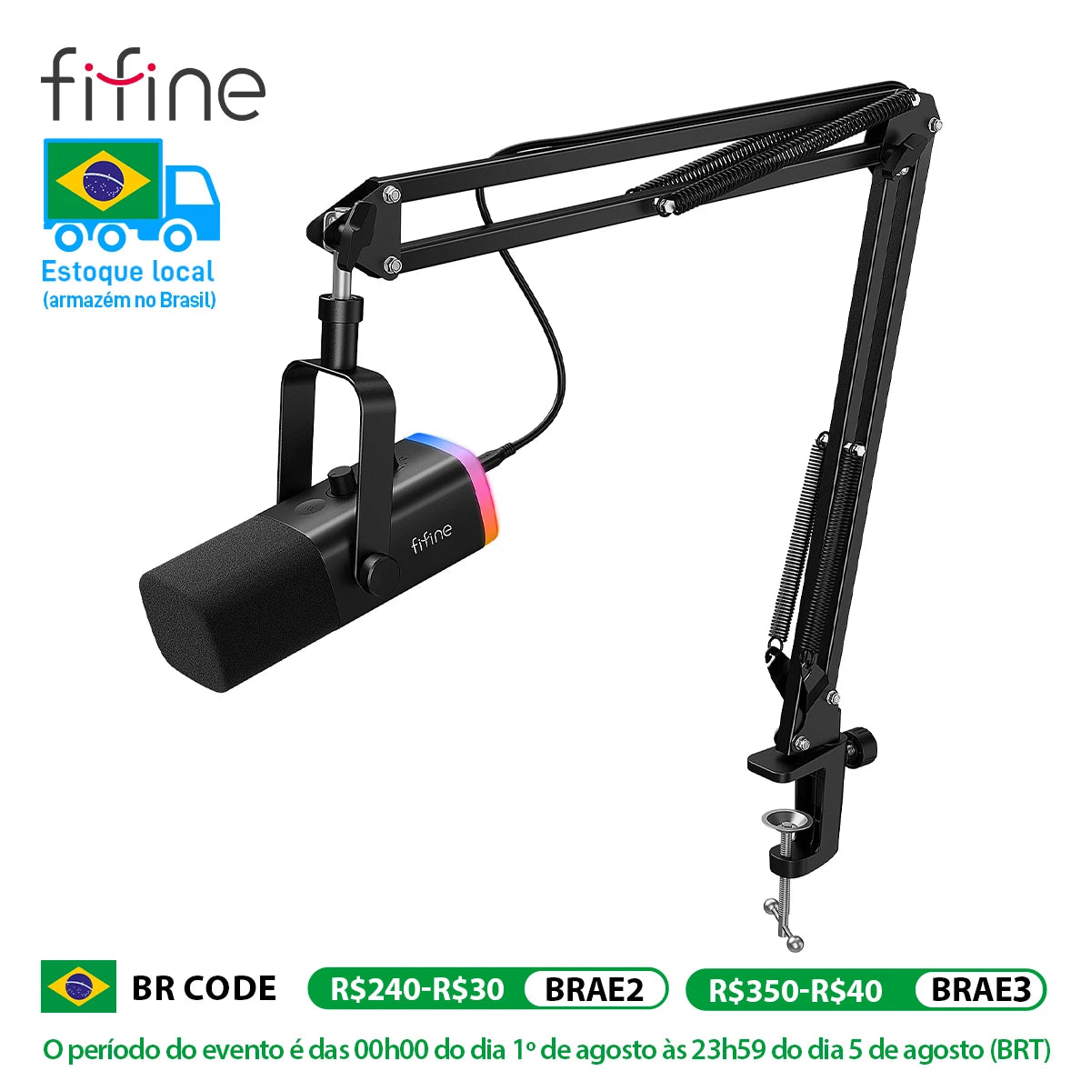 FIFINE Dynamic XLR Microphone Kit with RGB Control - Smarsty