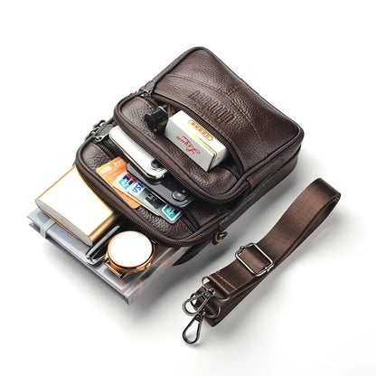 Mens Genuine Leather Crossbody Bag Vertical Multifunctional - Smarsty