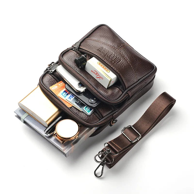Mens Genuine Leather Crossbody Bag Vertical Multifunctional - Smarsty